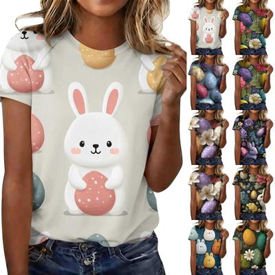 Women's Fashionable Casual Short-Sleeved Raglan Sleeve Easter Print T-Shirt Top