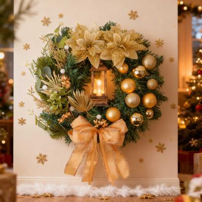 Christmas Wreath Front Door Xmas Garland with Bow Ribbon Berry Flower Decor Indoor Outdoor Winter Decoration