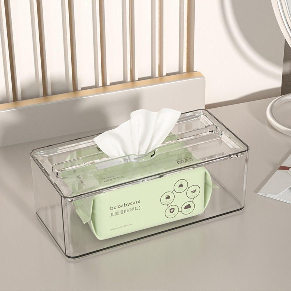 Waterproof Transparent Tissue Box Rectangular Space-saving Napkin Storage Case Multi-Functional Large Capacity