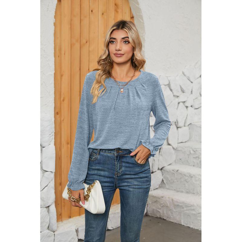 Versatile, Form-Fitting round-Neck T-shirt Long Sleeve Loose Round Neck Top Women