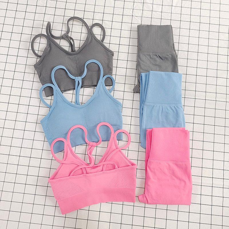 Suit for Women, Two-Piece Running Training Set, European and American Style Yoga Straps, Beautiful Back Design, Fitness High-Waisted Peach Pants