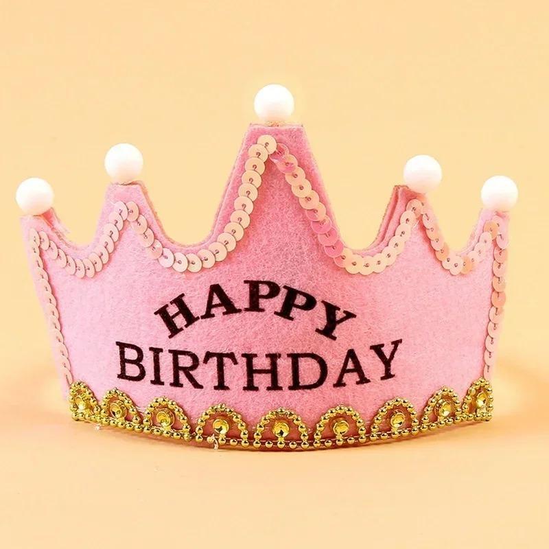 LED Happy Birthday Party Crown Hat Light Up Headdress King Princess Prince Baby Shower Boy Girl Children Decoration Supplies