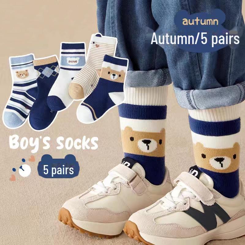 Children's Spring & Autumn Cotton Mesh Socks - Trendy Cartoon Mid-Tube Design for Boys, Infants, & Young Kids