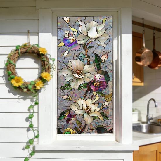 Rainbow Window Privacy Film, Decorative Static Cling Stickers, Heat Control & UV Blocking Glass Cling, Waterproof 100x45cm Static Glass Sticker for