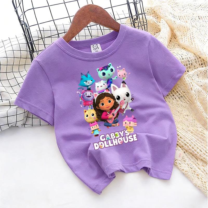 Gabbys Dollhous Child Cotton T-shirt Short Sleeve Anime Cartoon Print Girl Toddler Tees Streetwear Casual Kids Cute Clothes Tops
