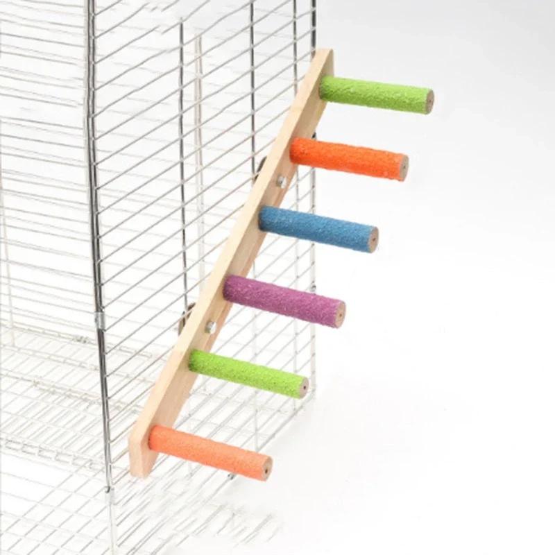 4/6/8 Steps Parrot Climbing Ladder Toy, Multifunctional Grinding Perch Swing for Parakeet Hamster Cage Interactive Pet Accessory