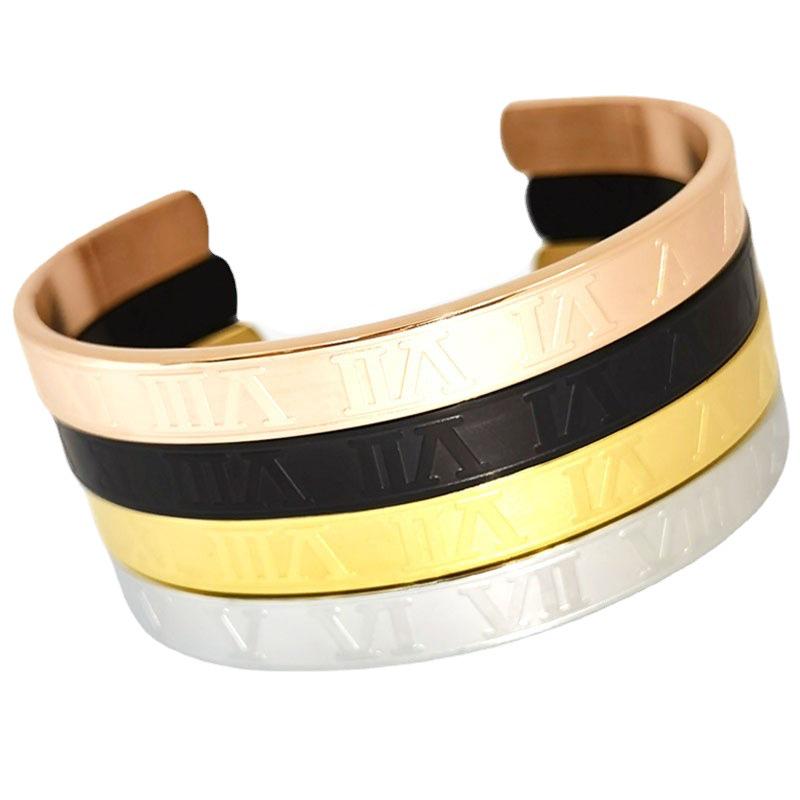 Edelstahl C-Armreif mit römischen Ziffern für Männer und Frauen