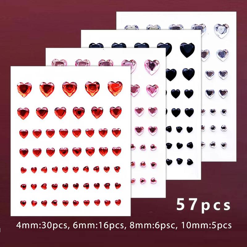 57 Stück/Bogen Herz Strasssteine Gesichtsjuwelen Aufkleber 3D Mehrfarbig Selbstklebende Edelsteine Für DIY Festival Party Augen & Gesicht Make-up Deko