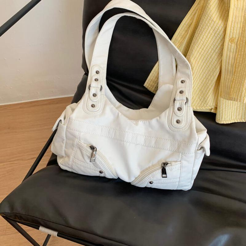 

New washed tote bag large-capacity fashion handbag bag soft surface simple single shoulder women s oblique span bag белый