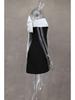 One-Shoulder Black & White A-Line Dress with Bow - Waist-Defining Design, Spring/Summer