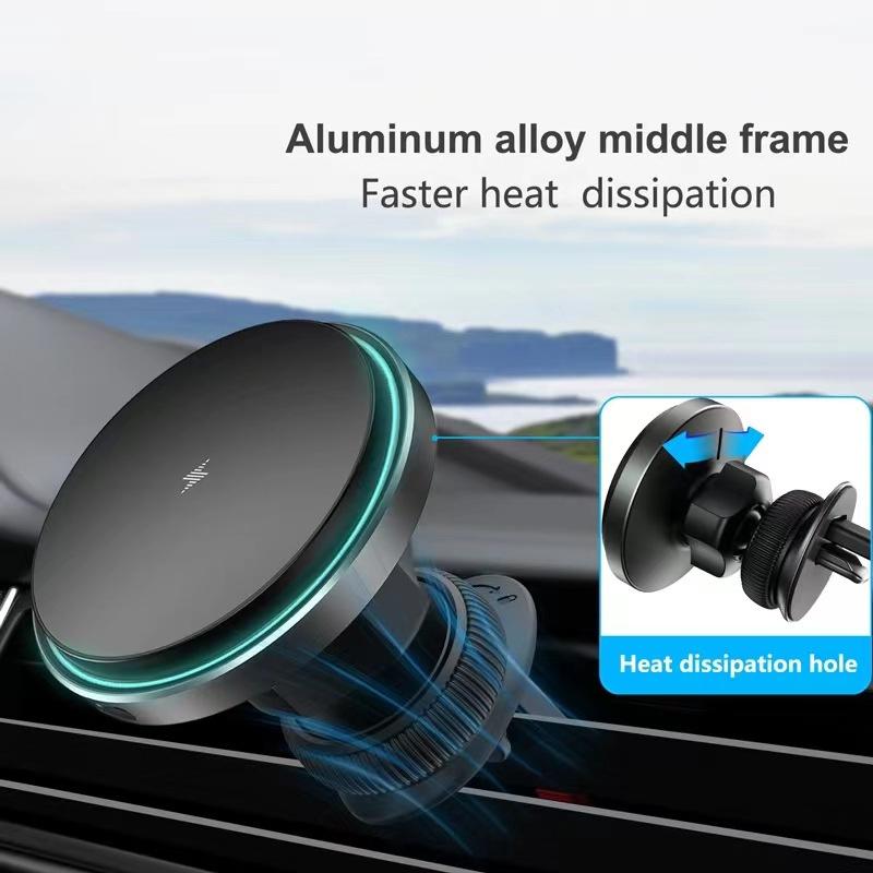 15W Magnetic Wireless Car Phone Holder Adjustable 360 Degrees Car Charger For Iphone15 14 13 Pro Samsung Universal Phone