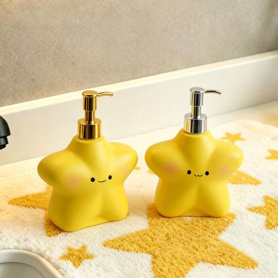 400ML Cartoon Star Soap Dispenser with Plastic Pump, Refillable Liquid Hand Soap Container, Empty Shower Gel Lotion Bottle for Bathroom