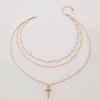 Simple Niche Design Cross Collarbone Chain Neck Chain Geometric Imitation Pearl Retro Stacked Necklace