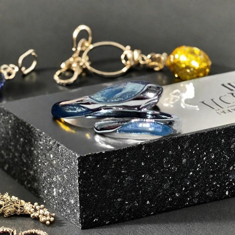 Blue Oil Drop Butterfly Open Ring Irregular Fold Light Luxury High Sense Niche Personality Ring