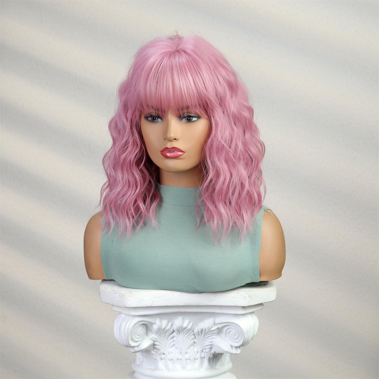 ALAN EATON Короткие парики BOB с челкой Розовый цвет Вьющийся парик для женщин — фото 4