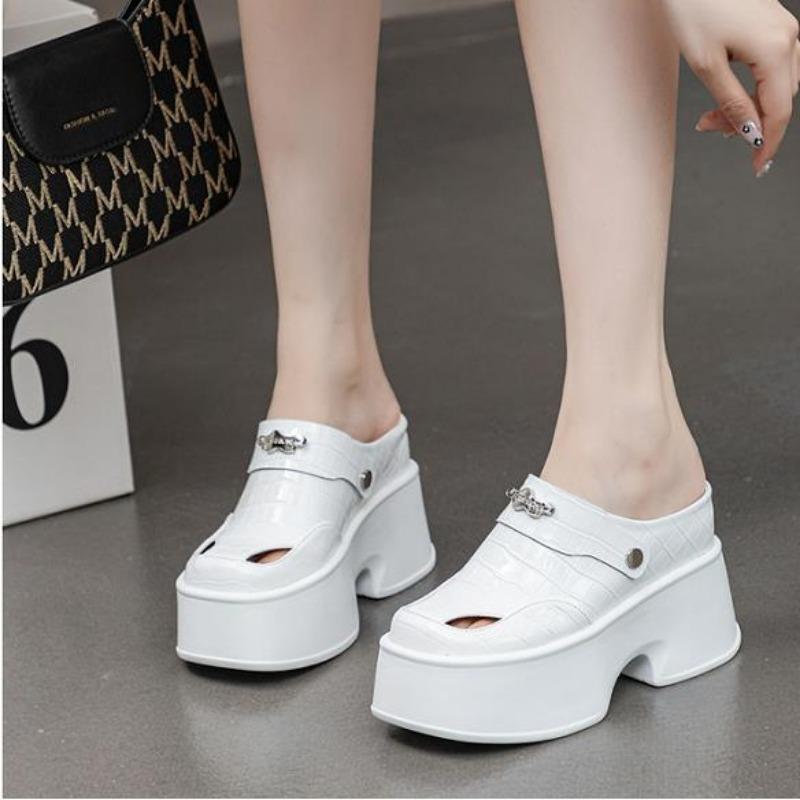 11cm Echtes Leder Synthetik Damen Sommer Plateau Keilabsatz Marke Bling Schuhe Mode Lässig Hoch Hausschuhe Sandalen Hohl