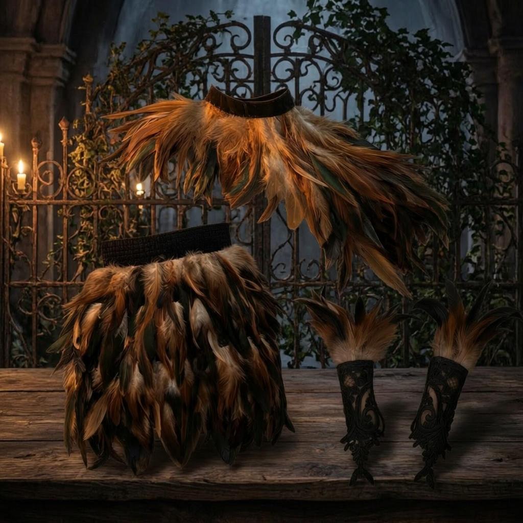 Layered Feather Costume Ensemble with Elastic Waist Skirt Feathered for Halloween Costumes,