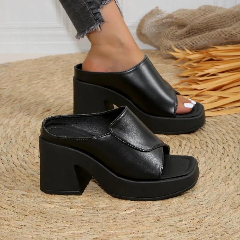 Mode Damen Schuhe 2024 Heißer Verkauf Übergröße Damen Hausschuhe Mode Peeptoe Moderne Hausschuhe Hohe Qualität Solide Absätze Damen Zapatos