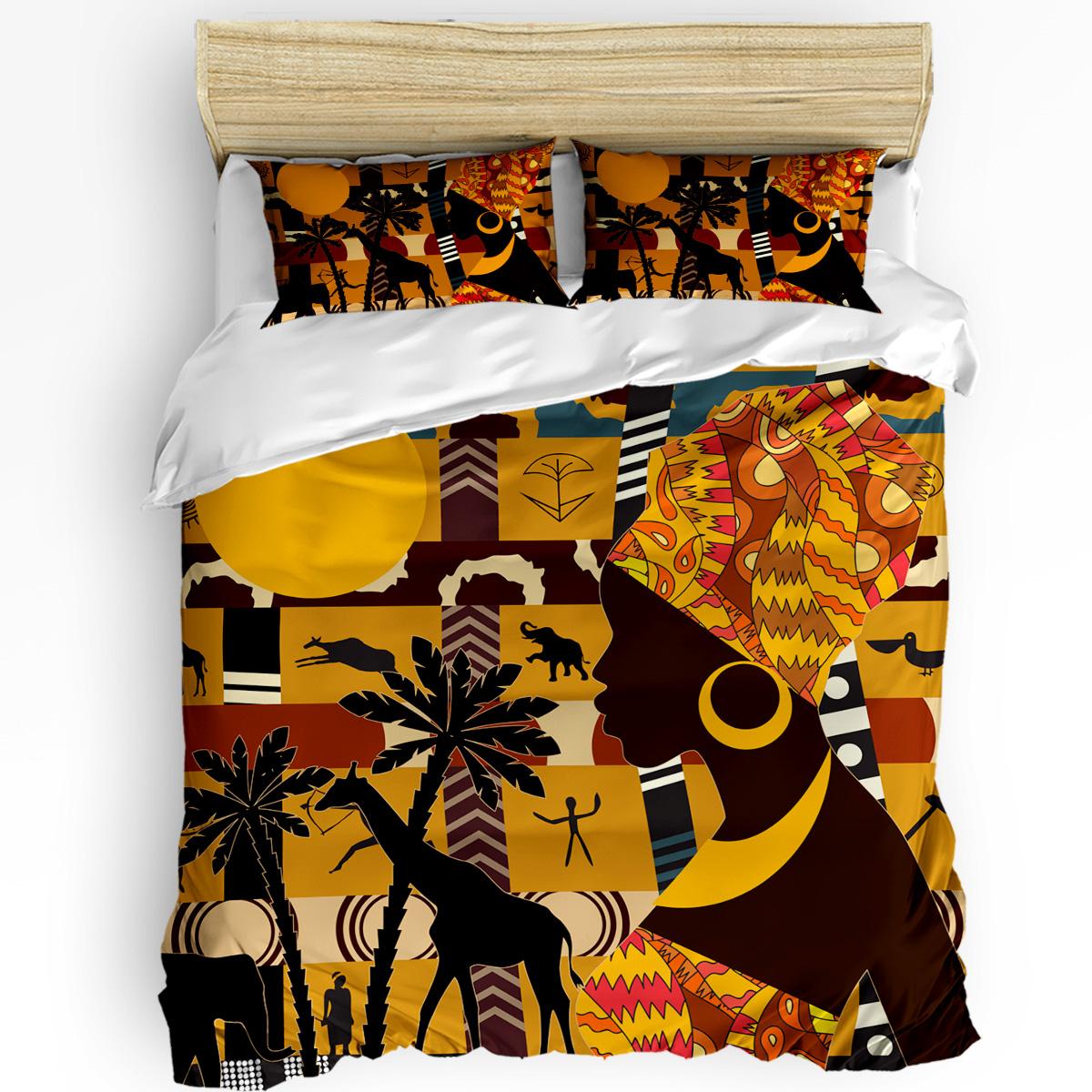 

Comforter African Black Woman Giraffe Bed Bedding Set Home Textile S Bedroom Double Bedding Set No Sheet Comforter (quilt)-EU Single(135*200cm)3pcs