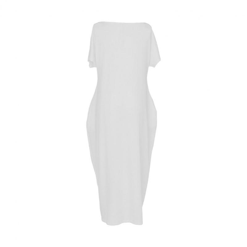 Summer new fashion women's solid color short-sleeved long casual dress