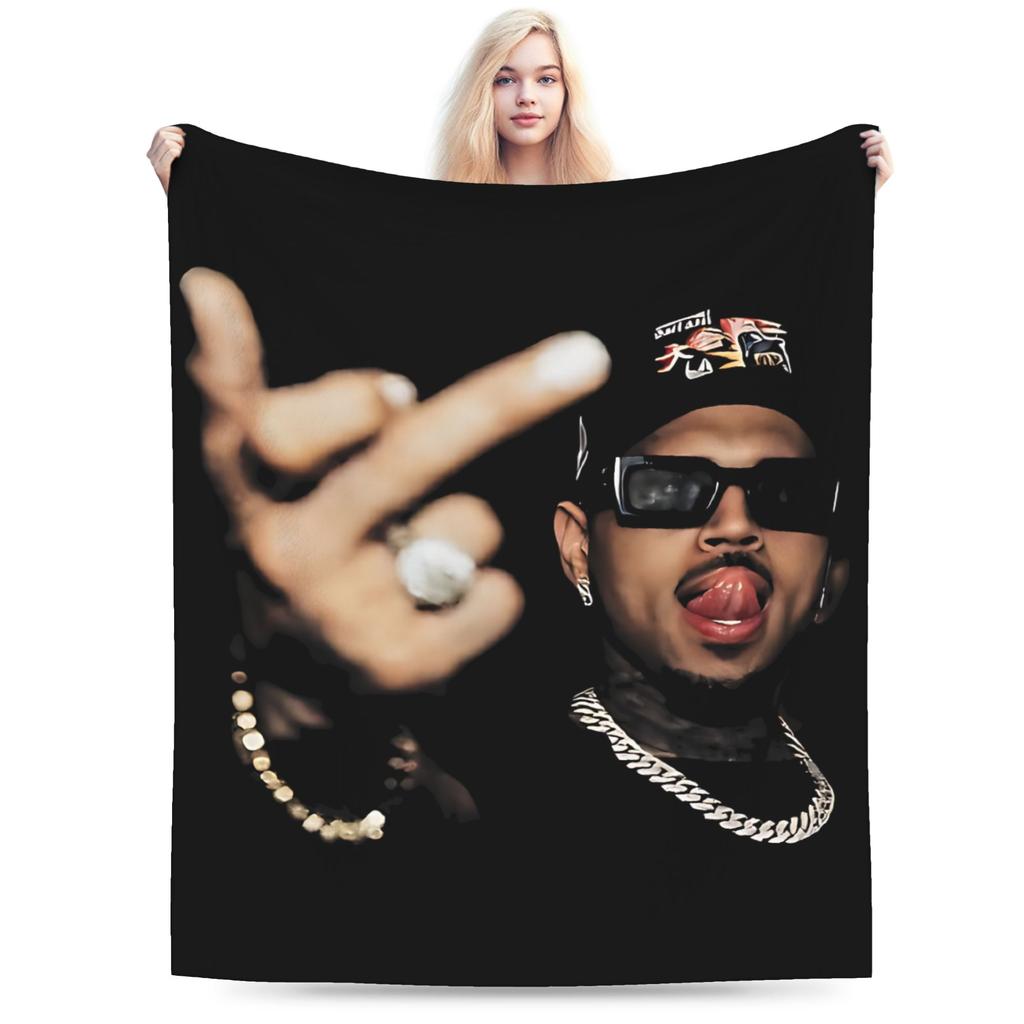 Funny Finger Chris Brown Blankets Fleece Printed Multi-function Lightweight Throw Blankets for Sofa Office Bedspread