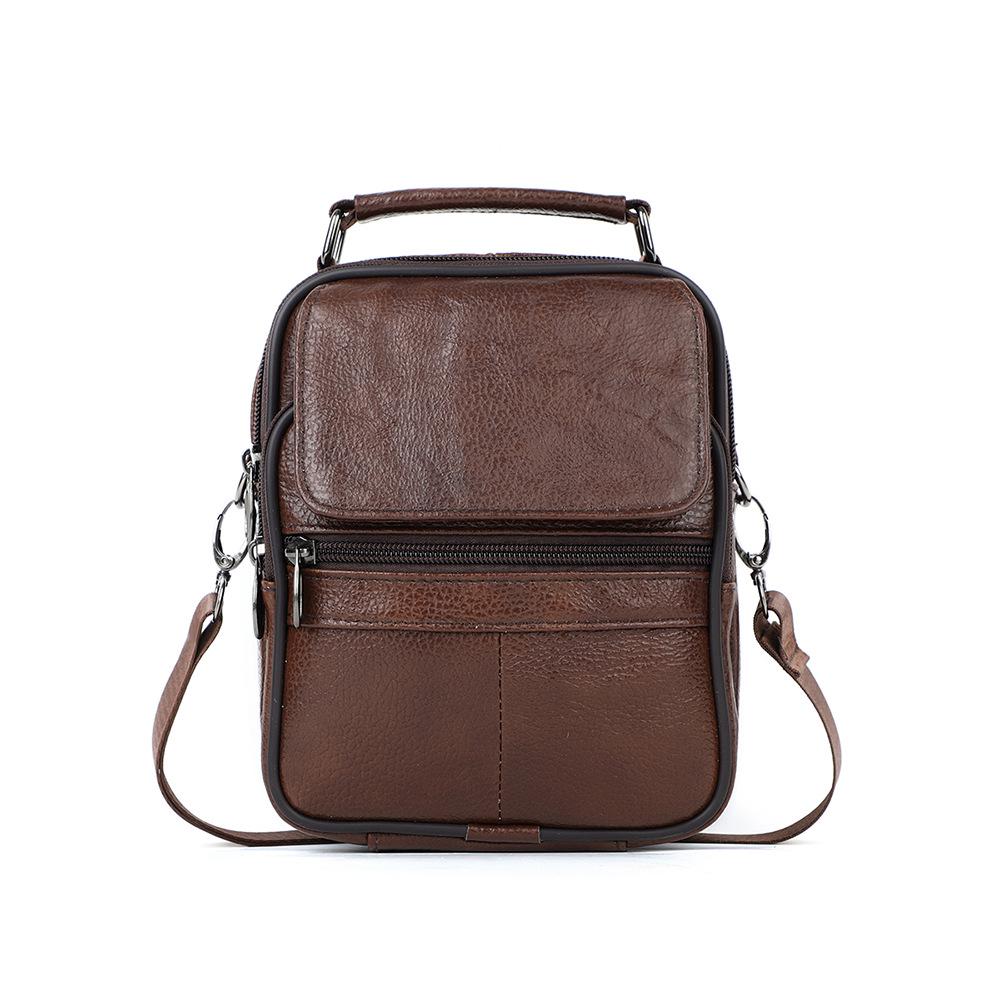 Top Grain Cowhide Vintage Men's Crossbody Leather Bag - Vertical Casual Shoulder Bag, Portable and Multifunctional