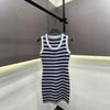 Stylish European Knit Embroidered Stripe Round Neck Slim-Fit Vest Dress