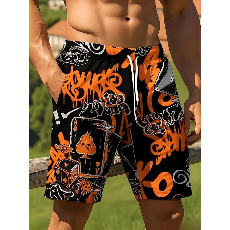 American Men's Summer Poker Sieve Mother Graffiti Printed Soft Breathable Drawstring Shorts Outdoor Street Style Pants