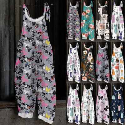 Women's Jumpsuit Christmas Print  Casual Loose Vintage Shoulder Strap Cotton Linen