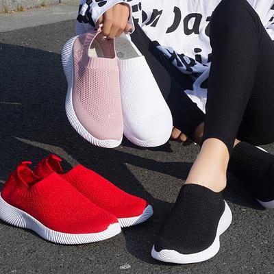 Frühlingsschuhe für Damen, Stricksocken-Sneakers, flache Schuhe, lässige, atmungsaktive Sneakers, flache Wanderschuhe für Damen