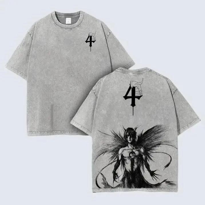 

BLEACH Улькиорра Сифер Аниме Графическая футболка Мужская Женская Одежда Футболки с коротким рукавом Хлопковые футболки Винтажная стирка Футболка Харадзюку XXL серый