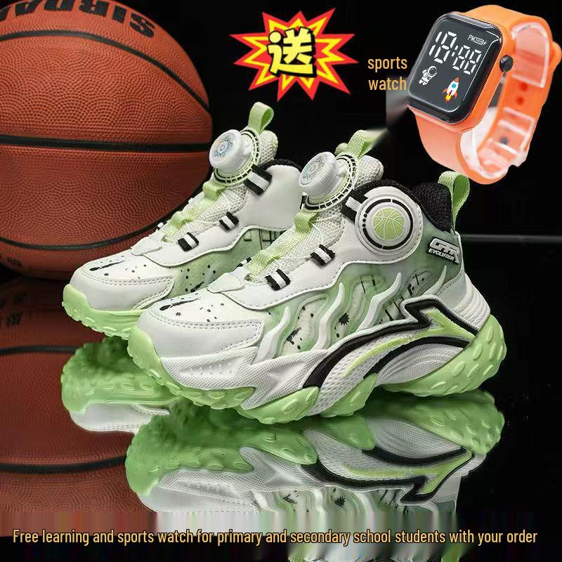 Kids' Basketball & Running Shoes with Rotating Button & Sports Watch