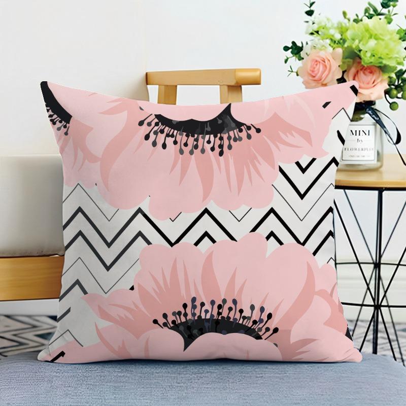 Pink Girly Print Decorative Pillowcase Bedroom Living Room Square Cushion Pillowcase