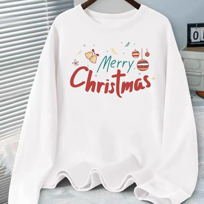 (Asian Size) lovely letter style Christmas holiday Graphic Tee Women autumn winter Casual Fashion Top Clothing Print T Shirt Long Sleeve T-shirts