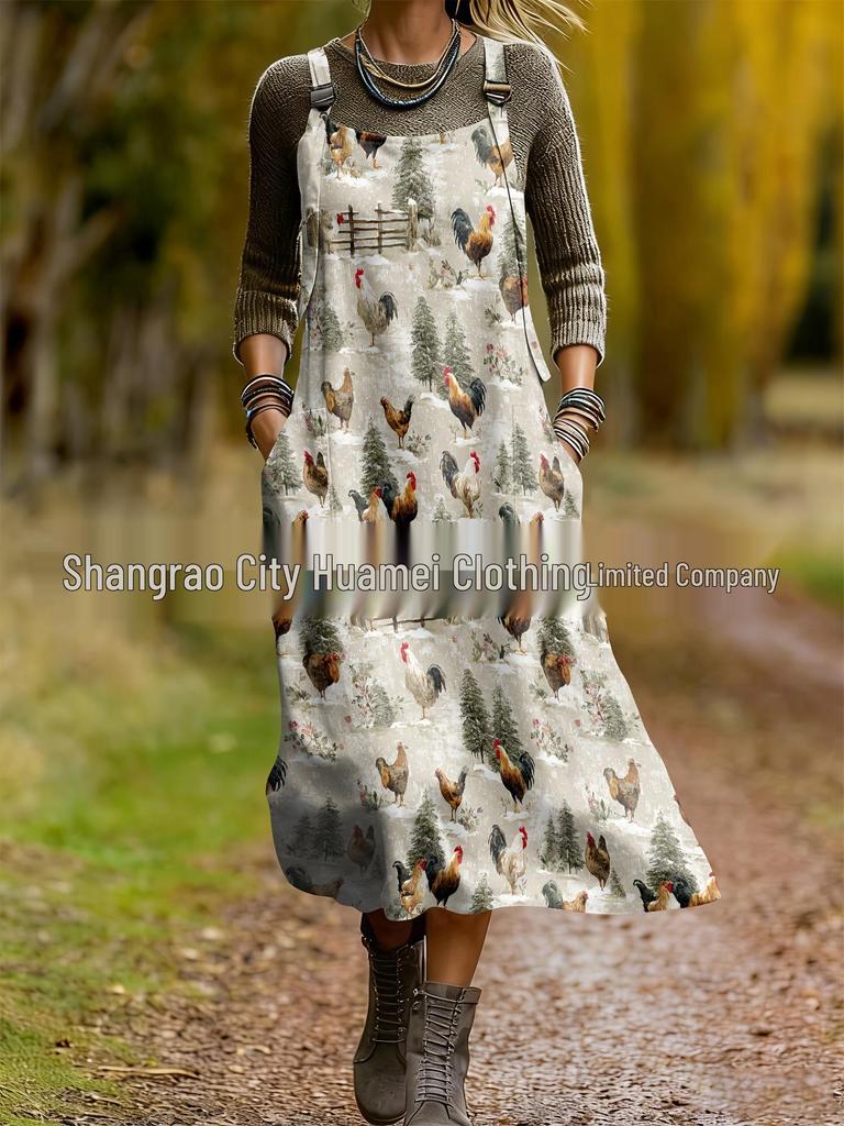2026 Spring Women's Retro Ethnic 3D Print Dress