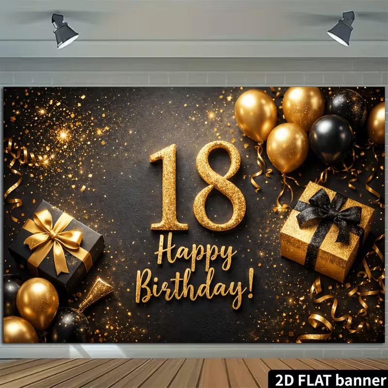 Arazzo da Parete 2D Oro Nero per il 18° Compleanno
