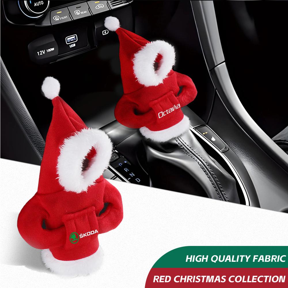 BBIC7 Car Gearbox New Year Xmas Hoodie Car Shift Speed Lever Cover for Skoda S Logo Octavia Fabia 2 Superb 2 Kamiq Kodiaq VRS VII