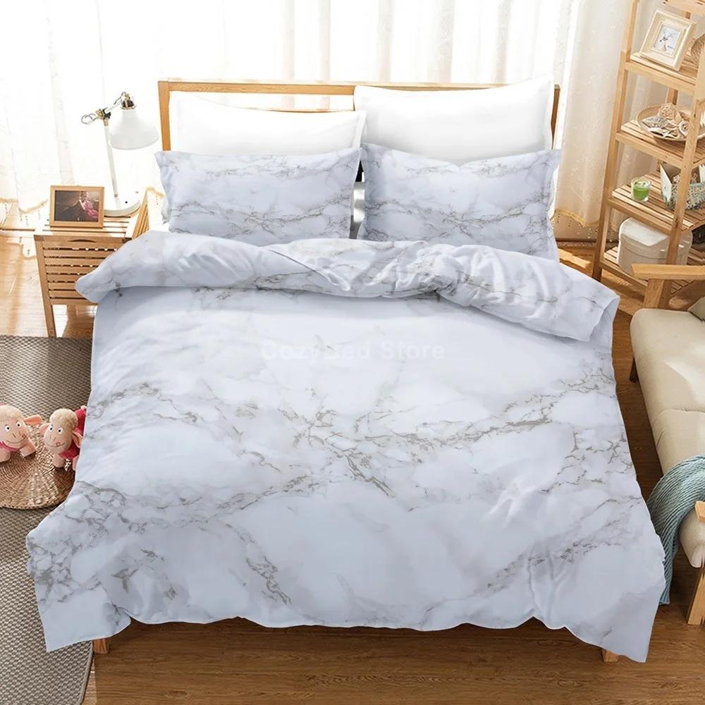 Gold White Marble Bedding Set Luxury Duvet Cover Queen King Size Soft Comforter Bed Linen for Adults