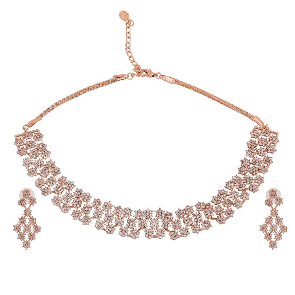 Schillerndes Estele-Halskettenset mit rosévergoldetem Zirkonia für Damen