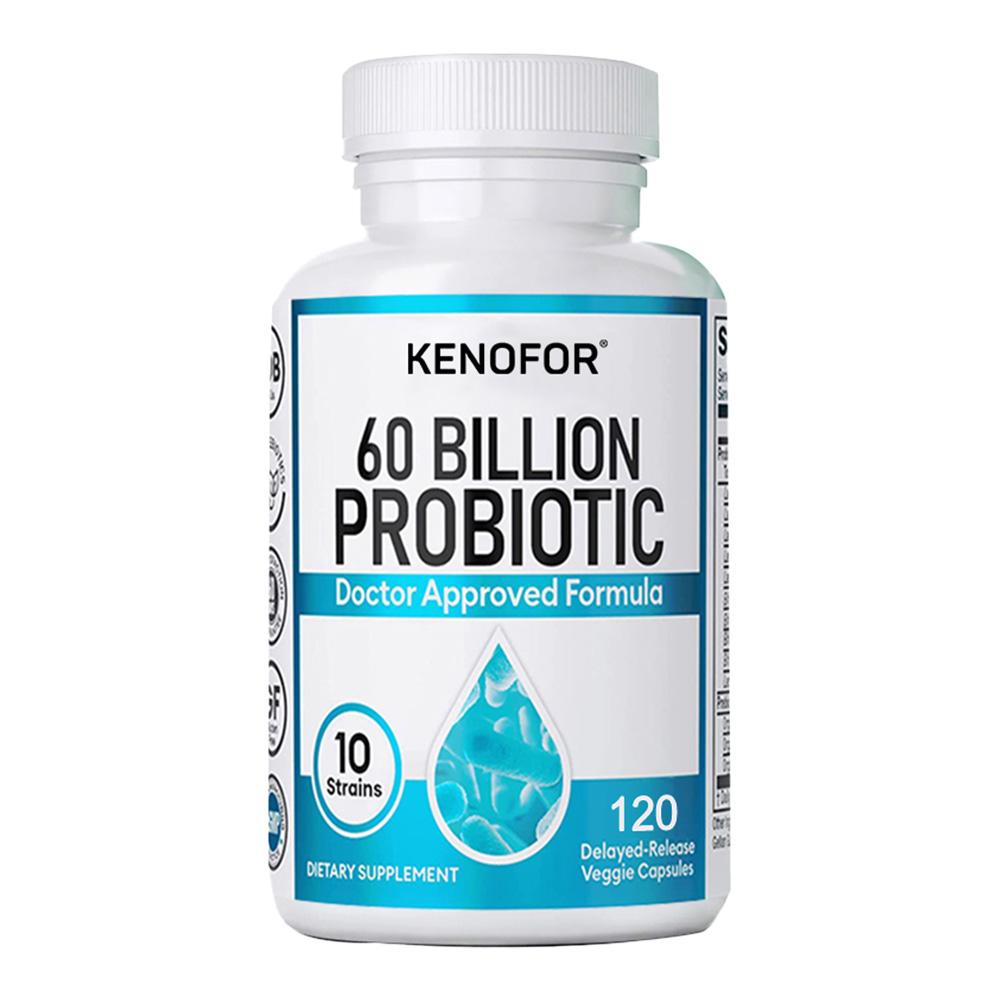 60 Billion Probiotic Capsules, Premium 10 Strains Blend for Digestive Health & Gut Comfort, Delayed Release Veggie Capsules 120PCS