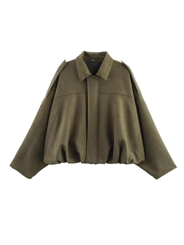 European and American Women's Fashionable Bomber Jacket with Batwing Sleeves and Zipper - Casual 2025 Style.