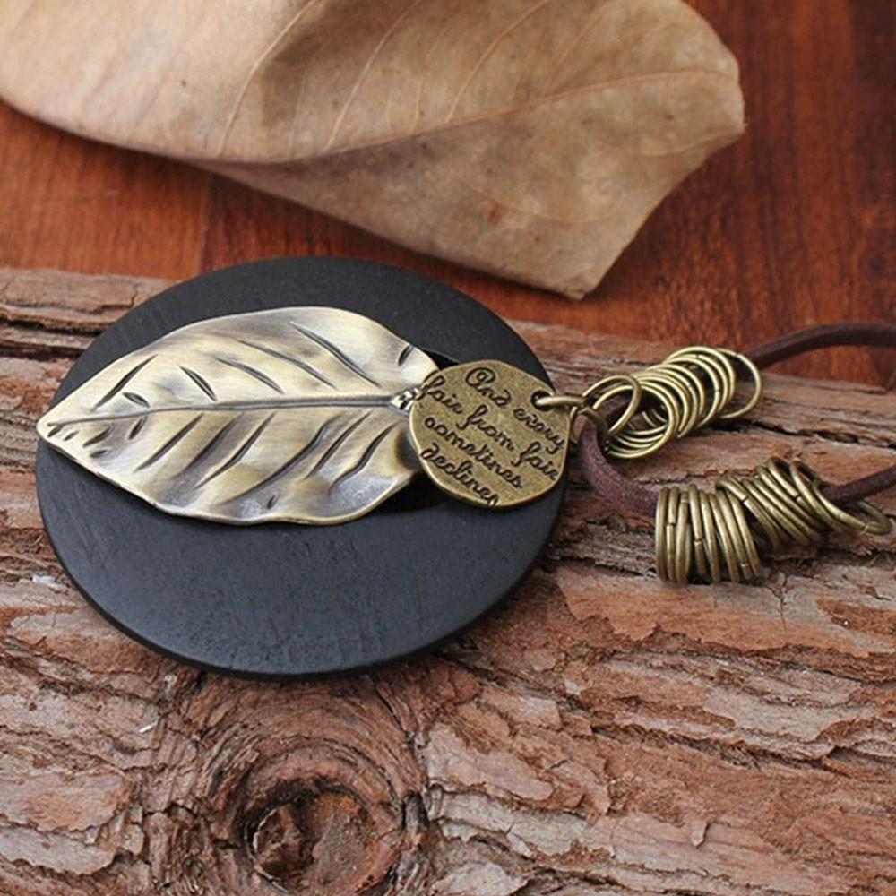 Leaves Sweater Chain Leather Chain Clothing Pendant Vintage Sweater Necklace  for Women Men