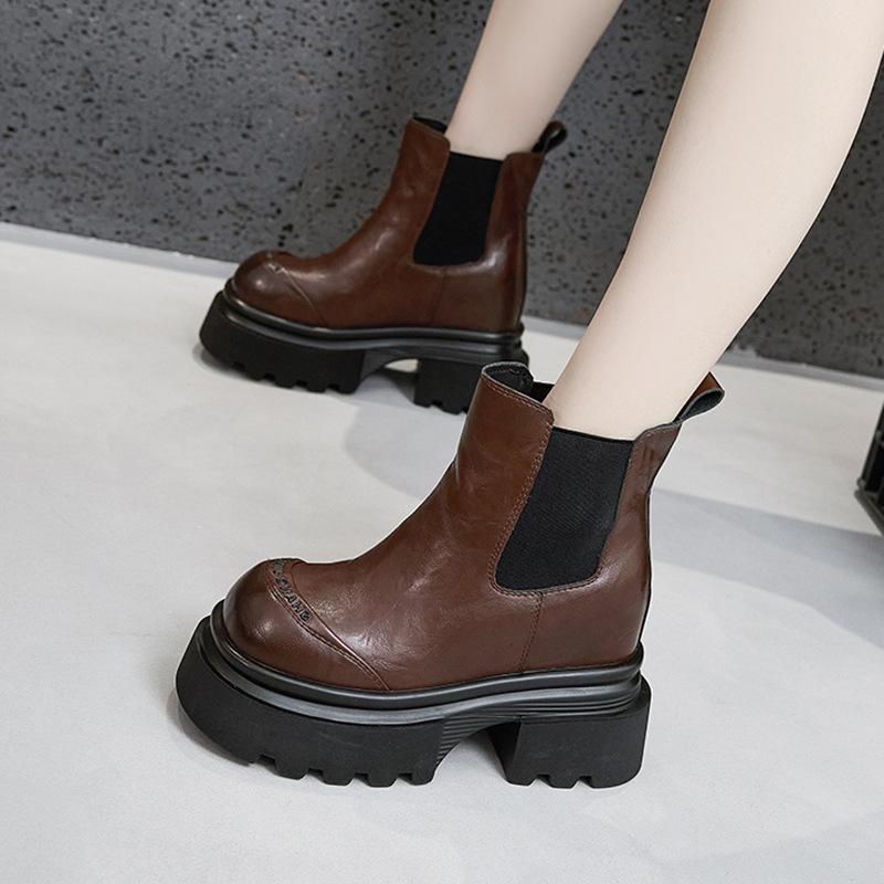 Thick-soled Martin Boots for Women's Autumn and Winter New Inner Height-increasing Boots Thick-heeled Short Boots One-pedal Versatile Cigarette Boots