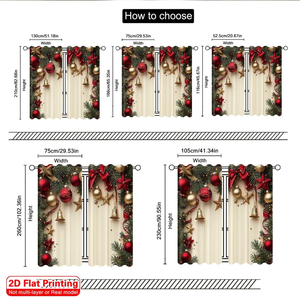 2D Flat Printing 2pcs Merry Christmas Popular Drapes Stars and Pine Branches 100% Polyester Without Electricity Birthday Party