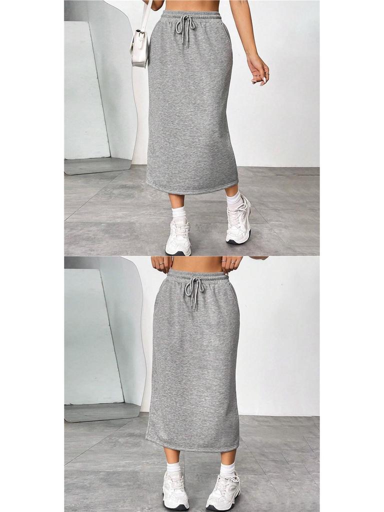 European-American Casual Elastic Waist Slit Skirt