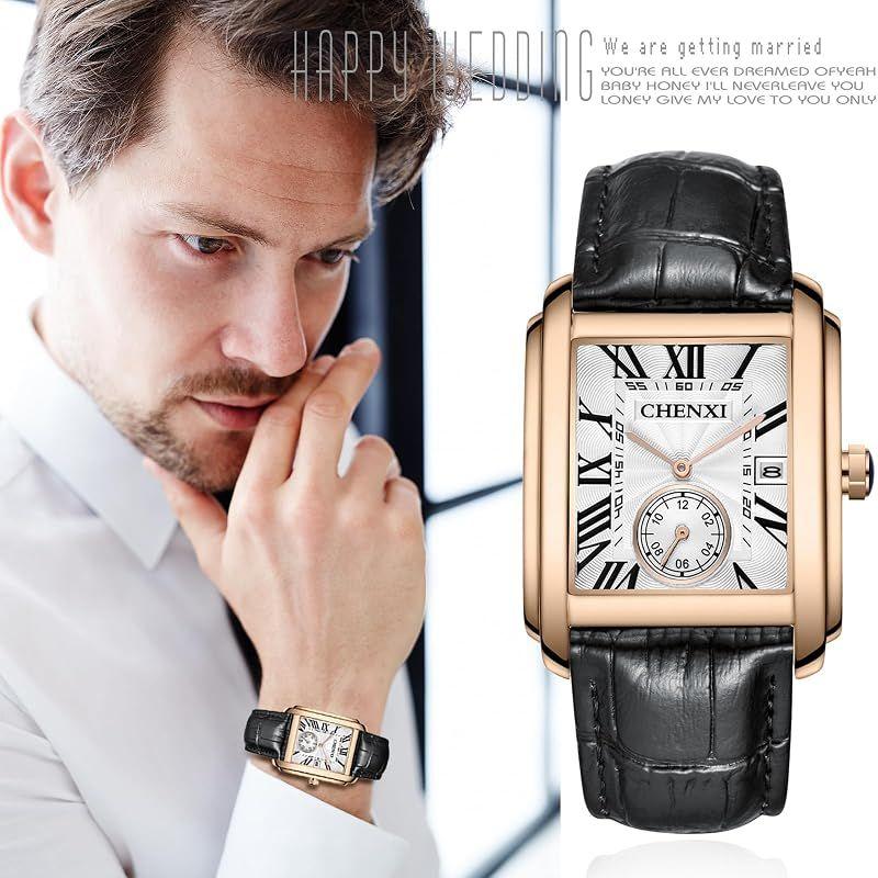Used Watch Men's Leather Belt Calendar Antique: Square Roman Analog Display 3ATM Waterproof Stylish Quartz Watch Black Business Casual Men's Fashion