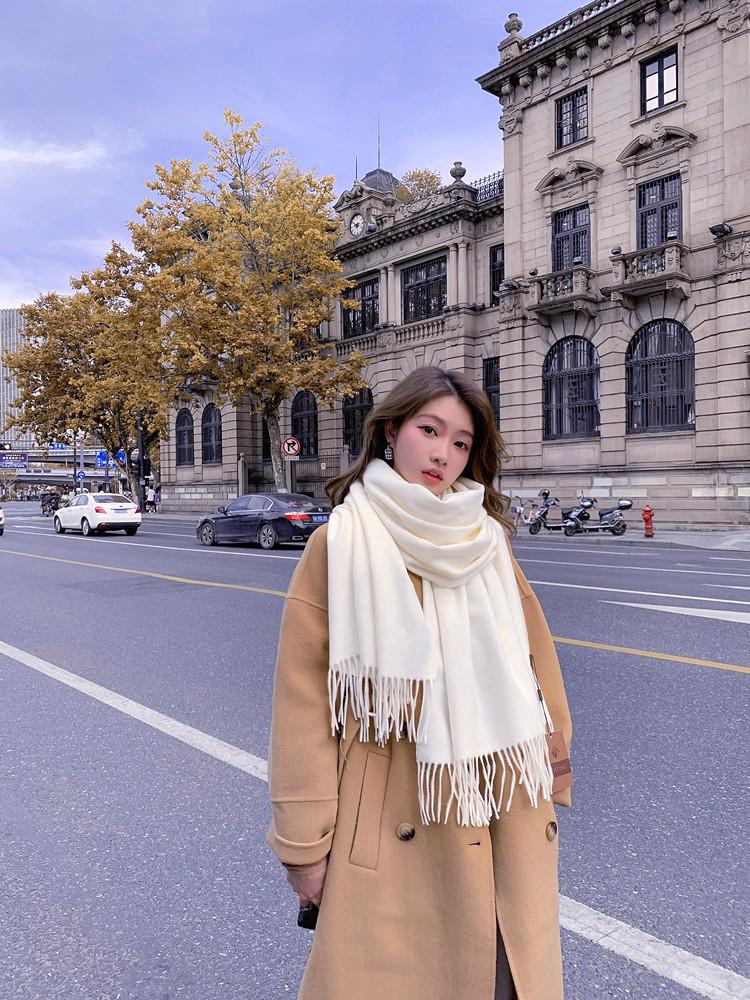 Cashmere Wool Scarf - Thick, Solid Color, Unisex, Versatile, Korean Style for Autumn/Winter.