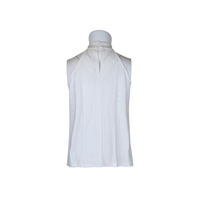 Summer New Halter Neck Sleeveless White Blouse for Women Fashion Elegant Vintage Casual Shirts Women Hollow Out Slim Fit Ladies Blouses and Tops 24734