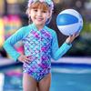 Kids Girls One Piece Swimsuit Beachwear Rash Guard Long Sleeves Palm Printed Zippered Swimming Bathing Suit Swimwear
