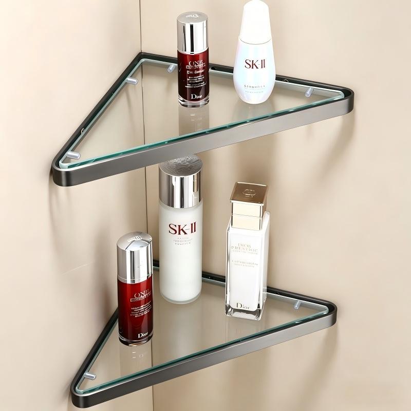 304 Stainless Steel Gunmetal Gray Corner Bathroom Glass Shelf